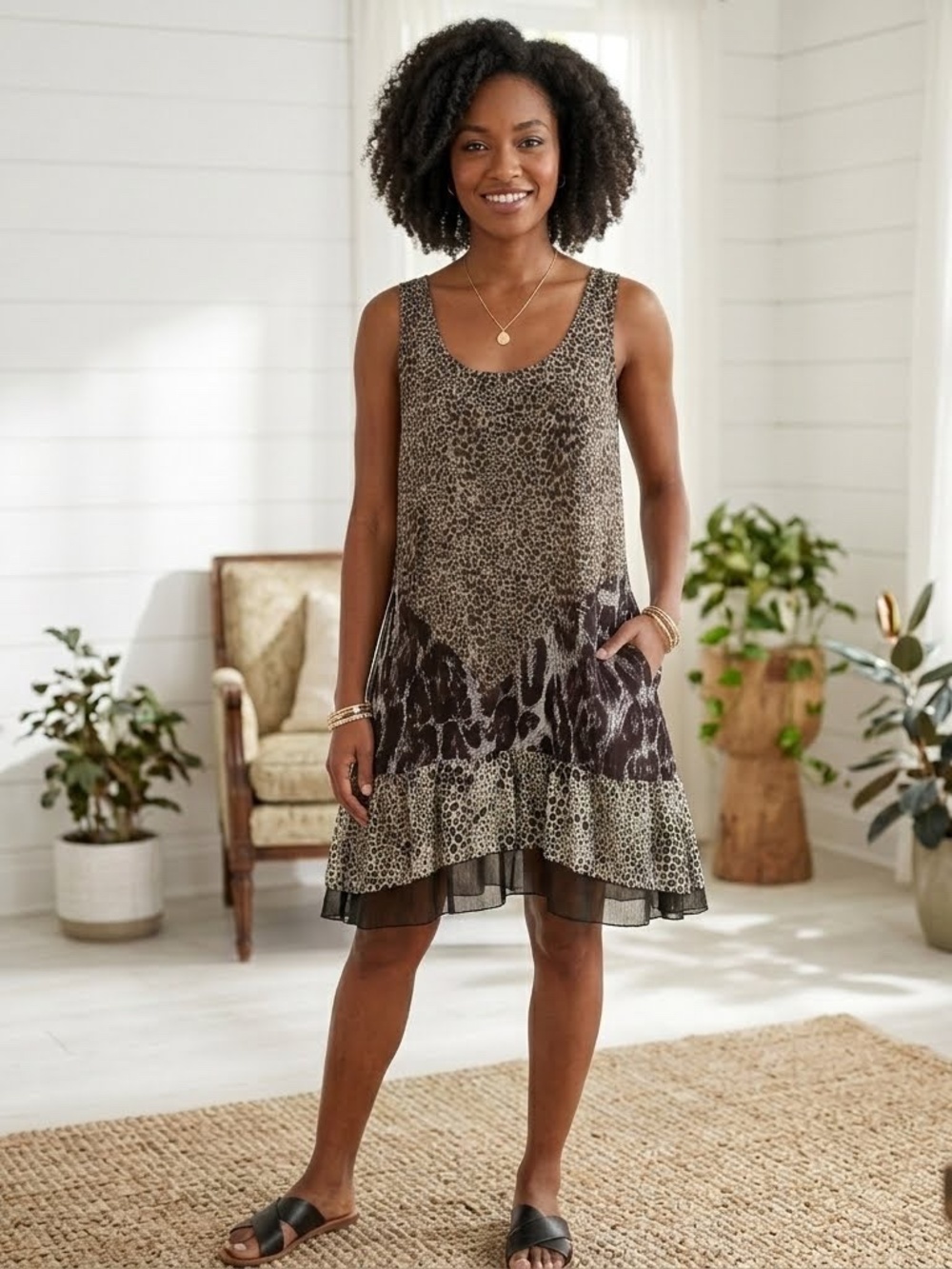 Papillon Lined Stretchy Sheer Animal Print Large Dress